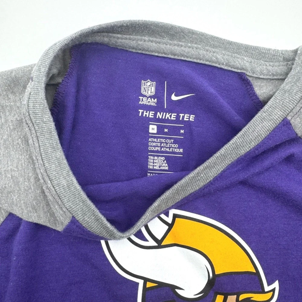 Nike Minnesota Vikings Womens Tri-Blend Raglan 3/4 Sleeve T-Shirt Purple Grey M